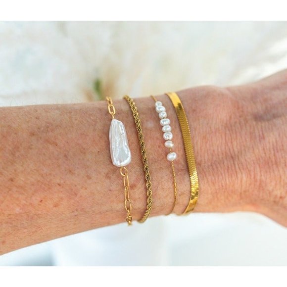 Classic Herringbone Bracelet Beautiful Gold Stacking Bracelet WATERPROOF Jewelry - Picture 7 of 12